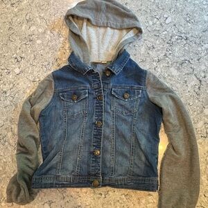 Mudd Blue Denim Jacket with Gray Hood Boys Teen 16 Jean Girls Unisex
